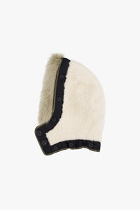 Shearling Leather Quilt Hood - Natural / Dark Olive