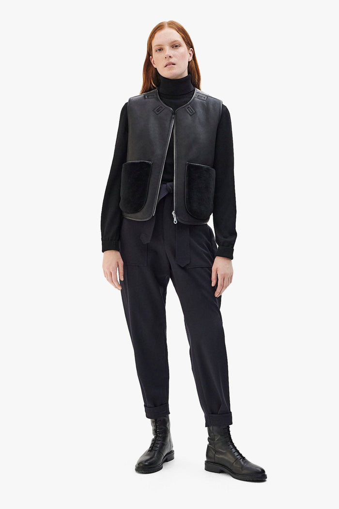Aviator Shearling Vest - Black / Black