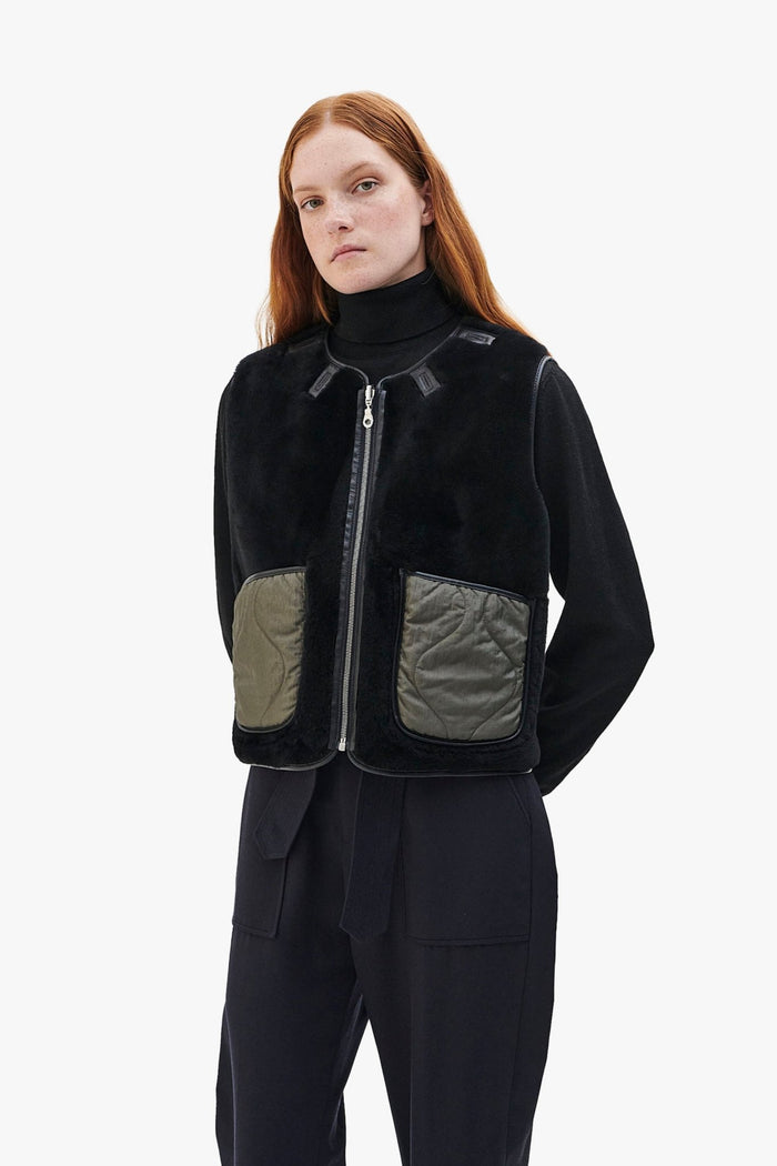 Aviator Shearling Vest - Black / Black