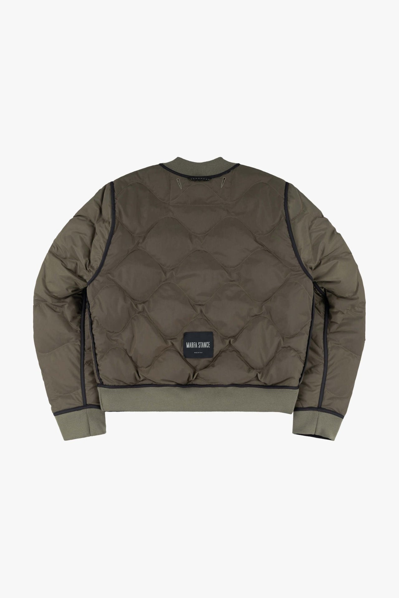 Quilted Down V Neck Sweater - Black / Dark Olive