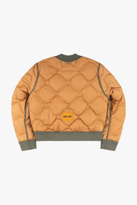 Quilted Down V Neck Sweater - Sand / Burnt Orange