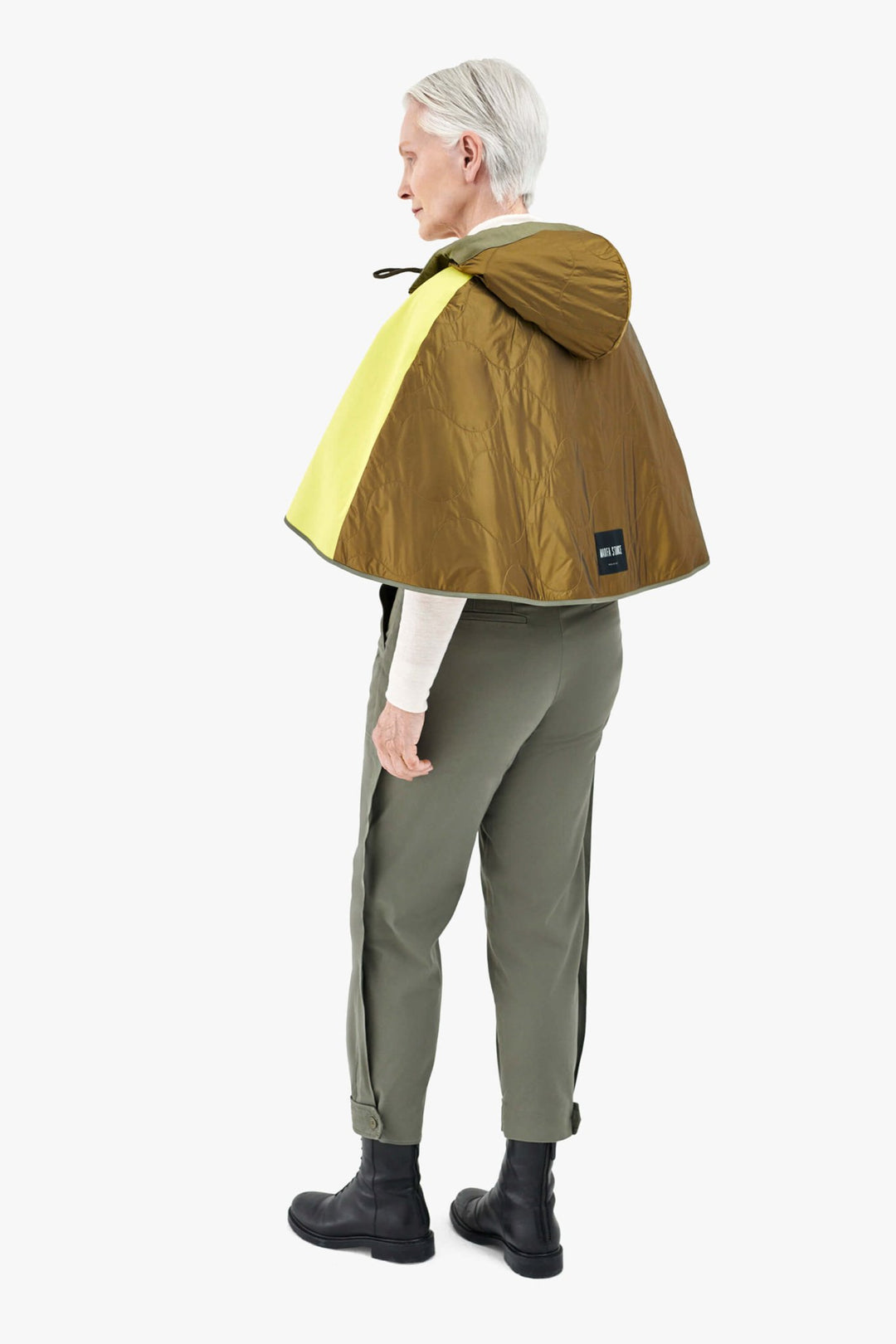 Weatherproof Bonded Hooded Cape - Olive / Chartreuse & Antique Gold