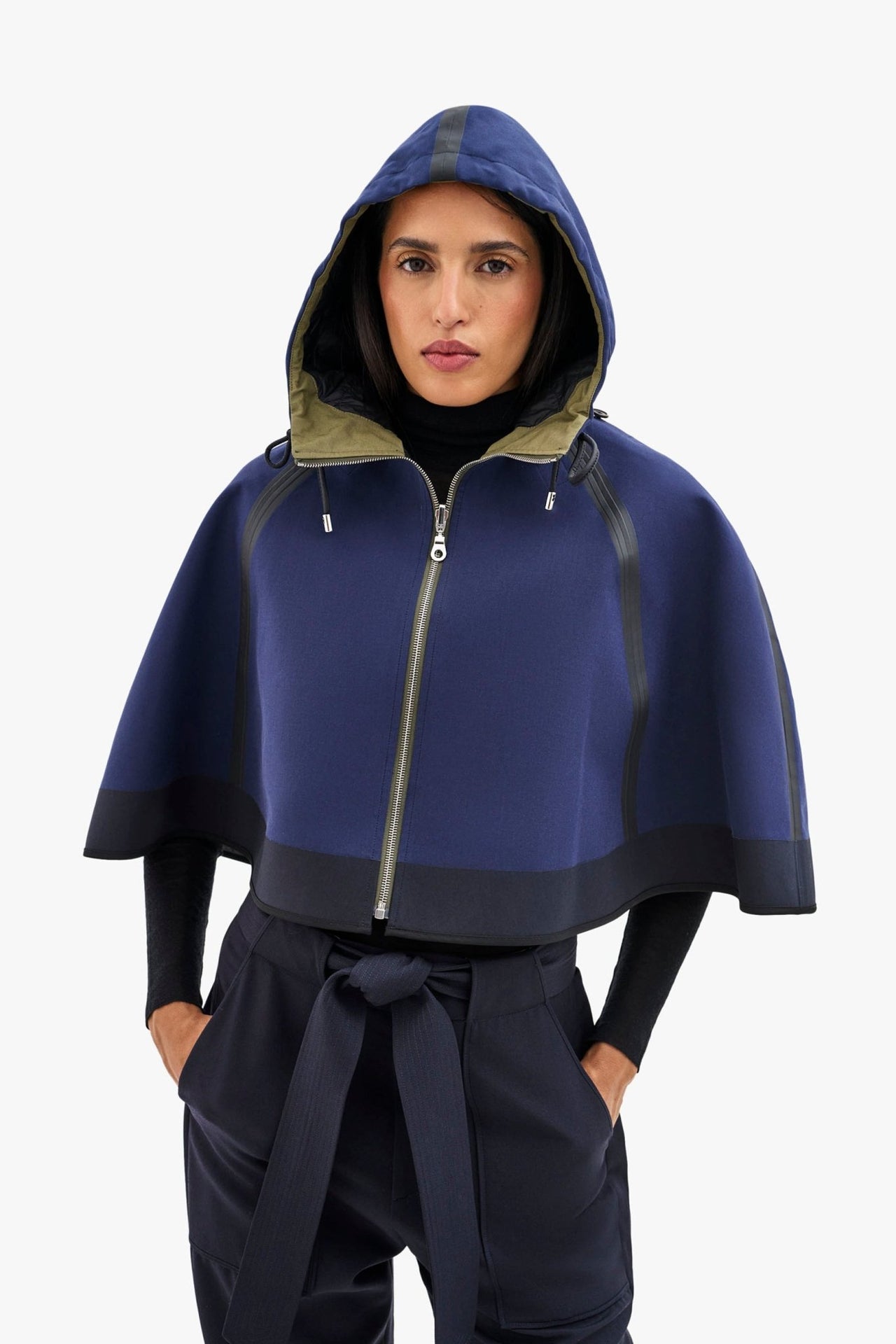 Weatherproof Bonded Hooded Cape - Navy / Green Plaid