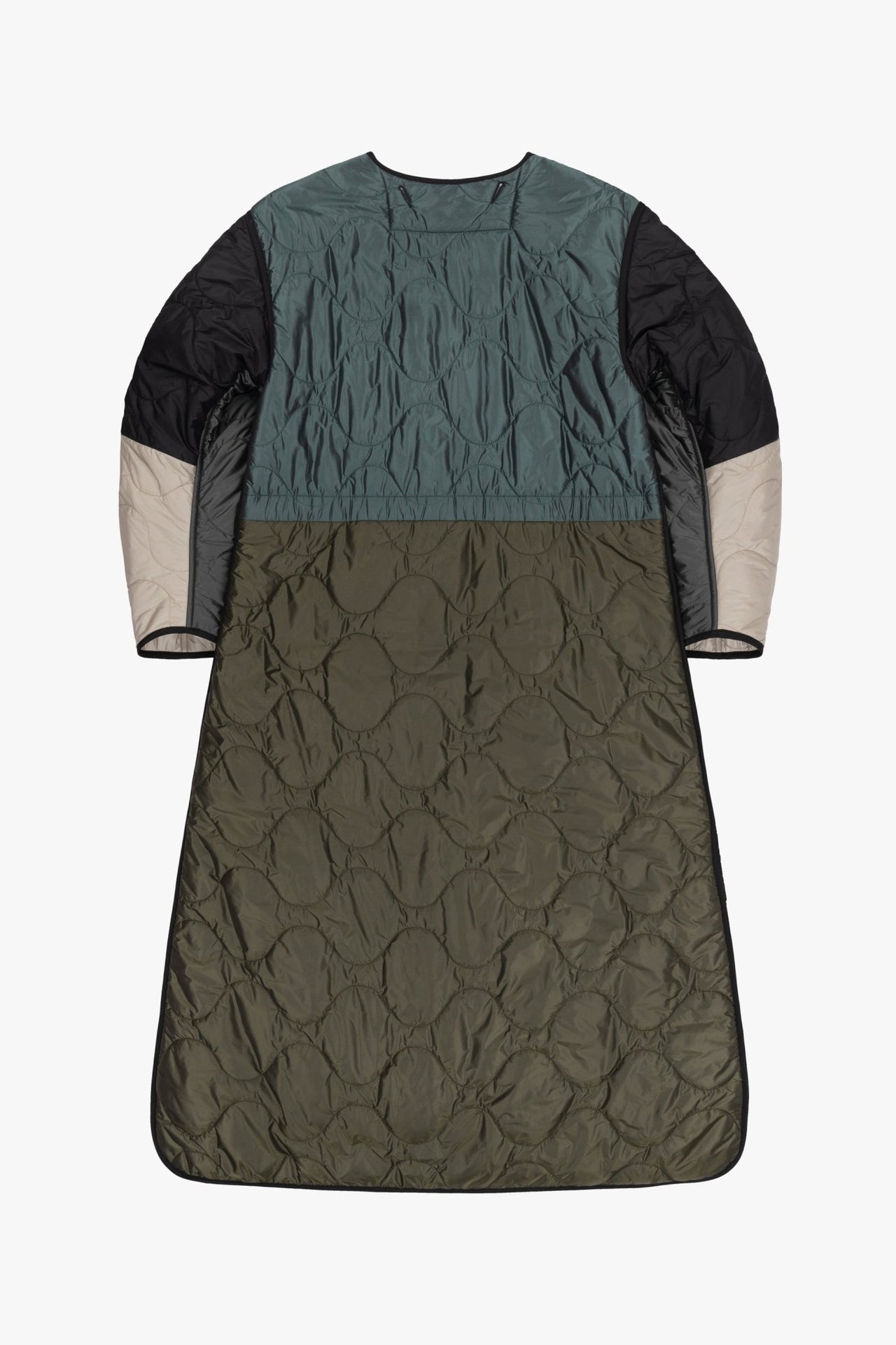 Signature Patchwork Long Quilt - Anthracite & Mineral Green / Dove Grey
