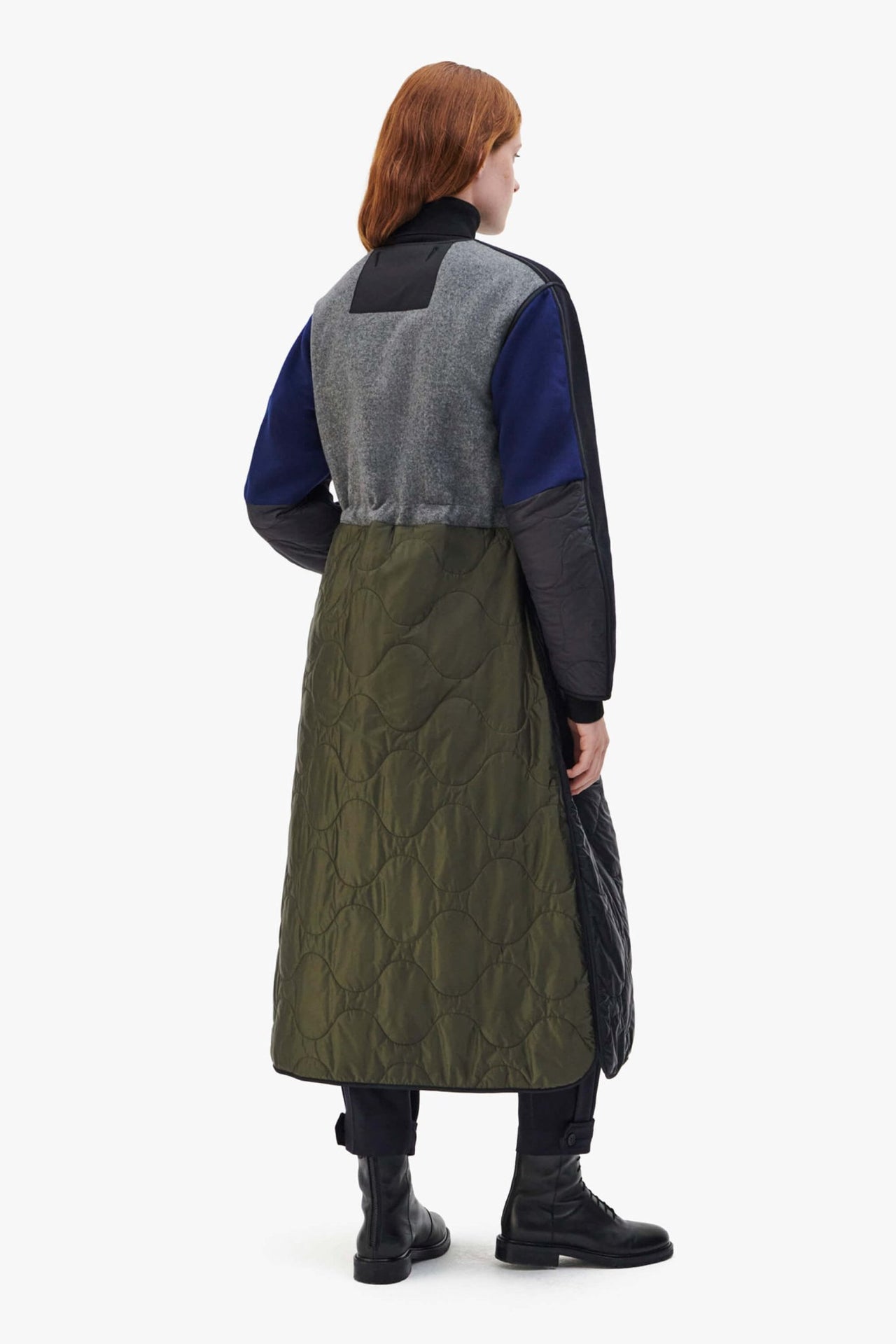 Signature Patchwork Wool Long Quilt - Navy / Dark Olive