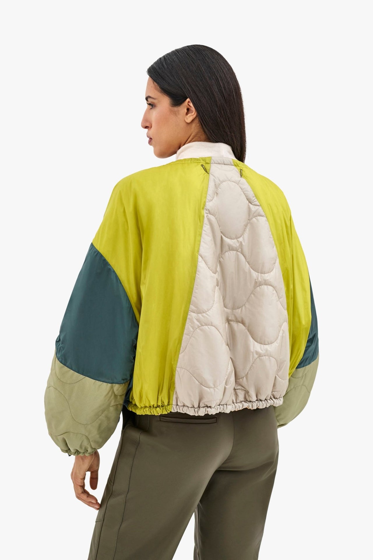 Parachute Patchwork Bomber - Mineral Green & Chartreuse / Soft Peach