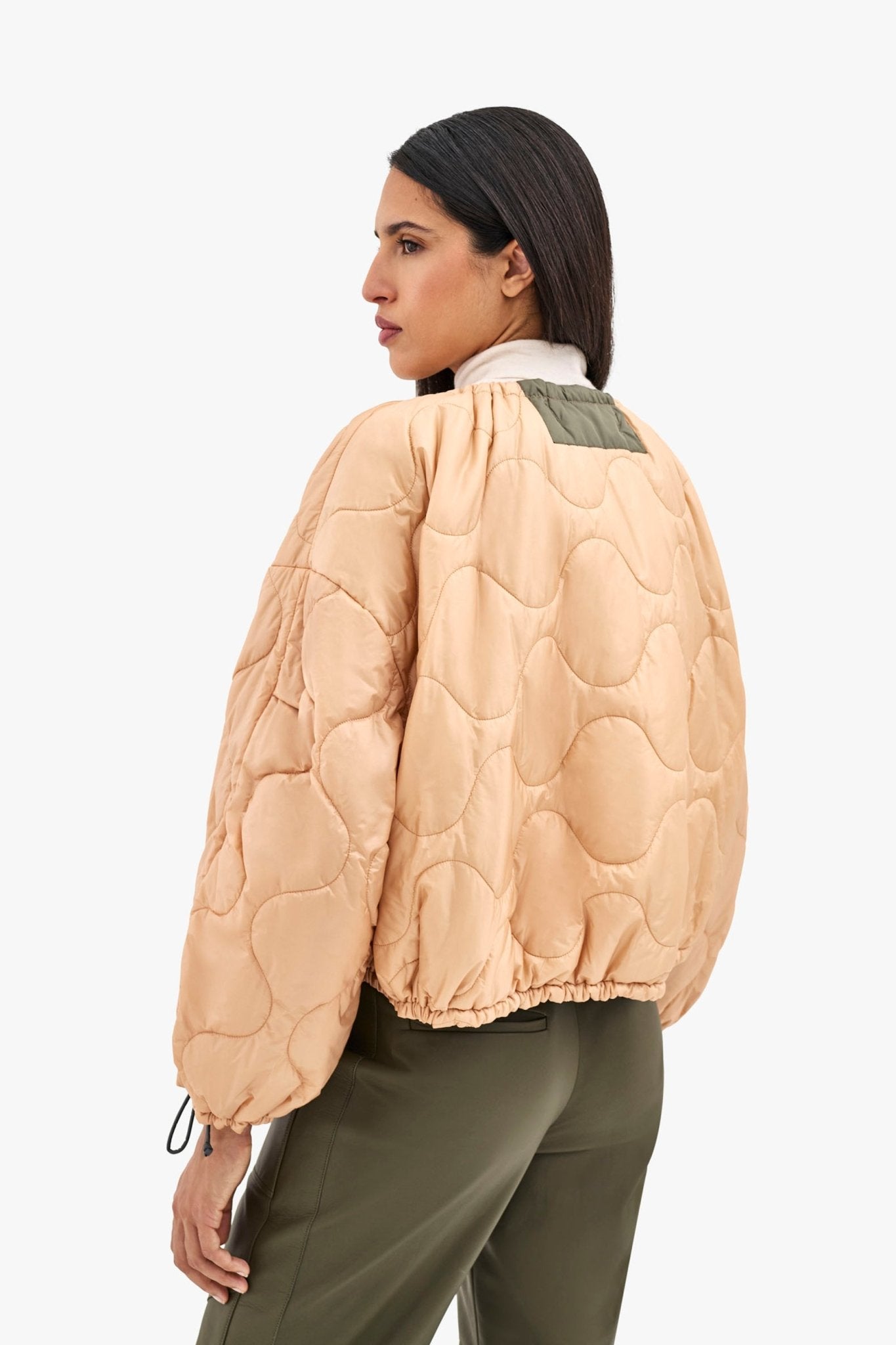 Parachute Patchwork Bomber - Mineral Green & Chartreuse / Soft Peach