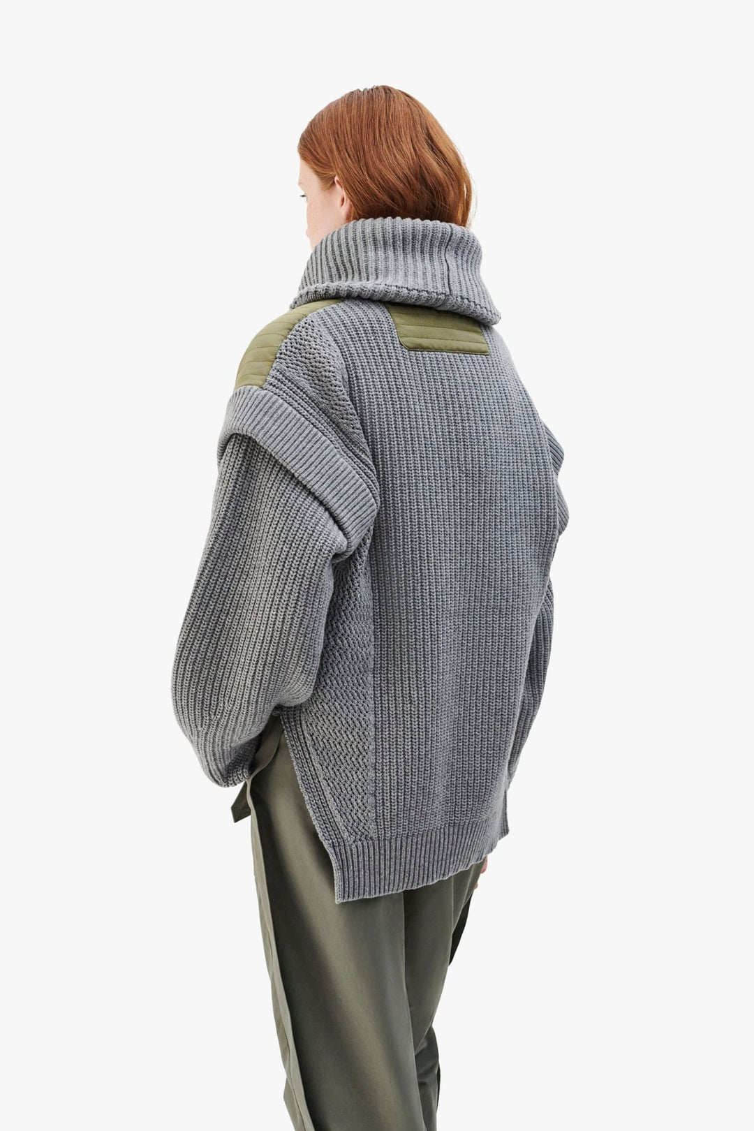 Convertible Rib Crew Jumper - Heather Grey