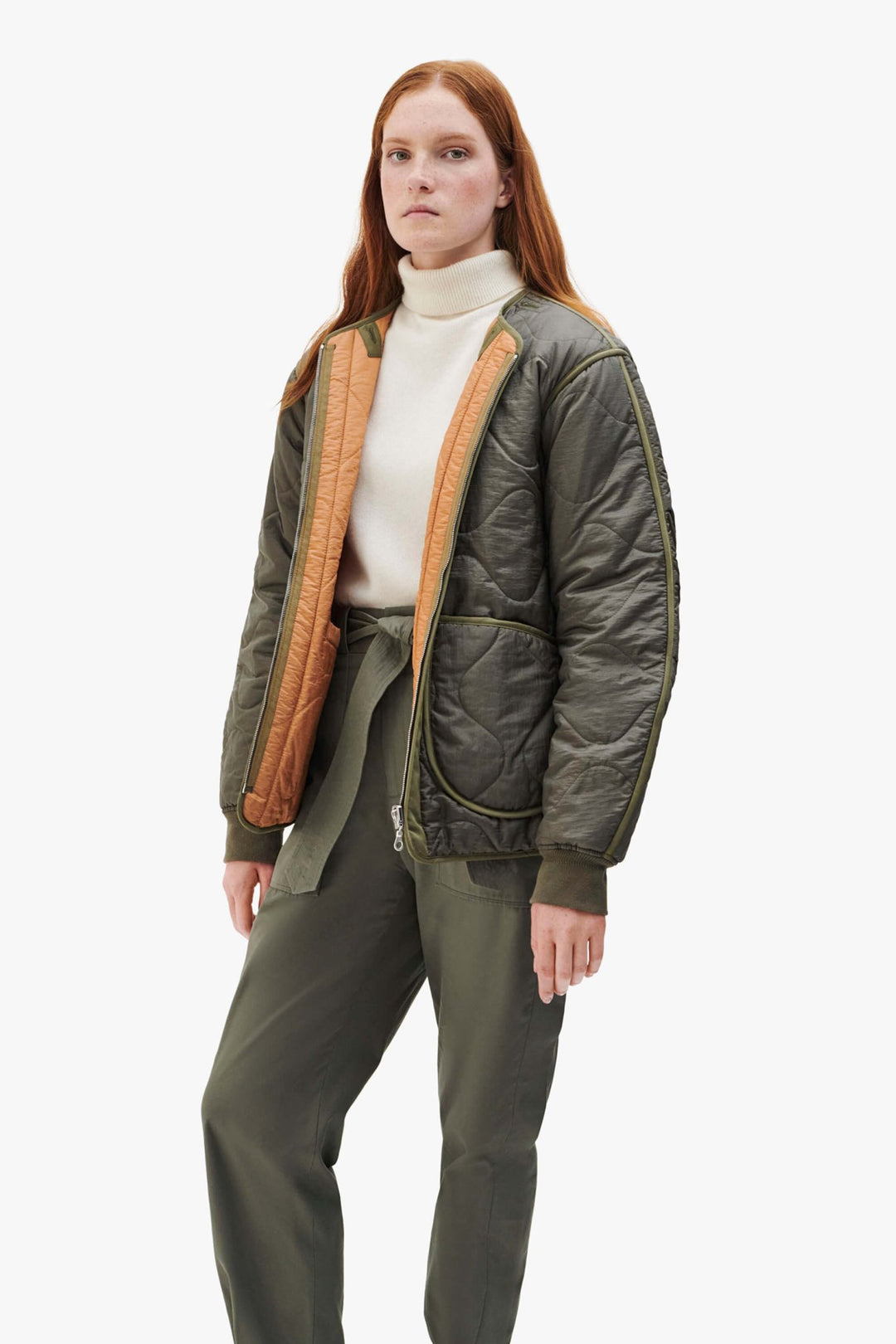 Shareable Quilt Jacket - Dark Olive / Burnt Orange