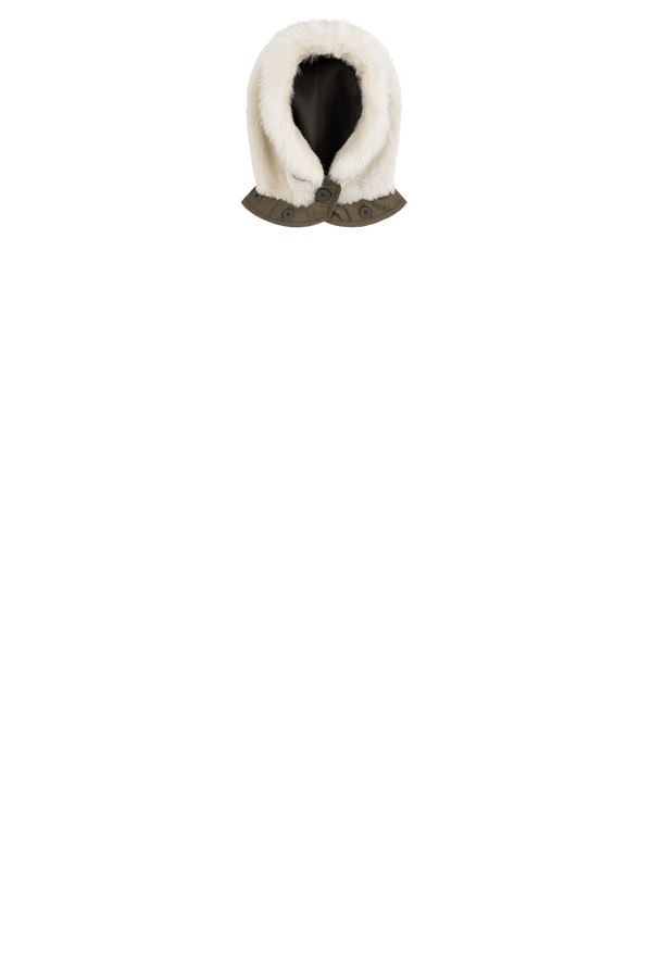 Shearling Leather Hood - Ivory / Dark Olive - Layer 4