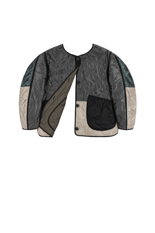 Signature Patchwork Cropped Quilt - Anthracite & Mineral Green / Dark Olive - Layer 6