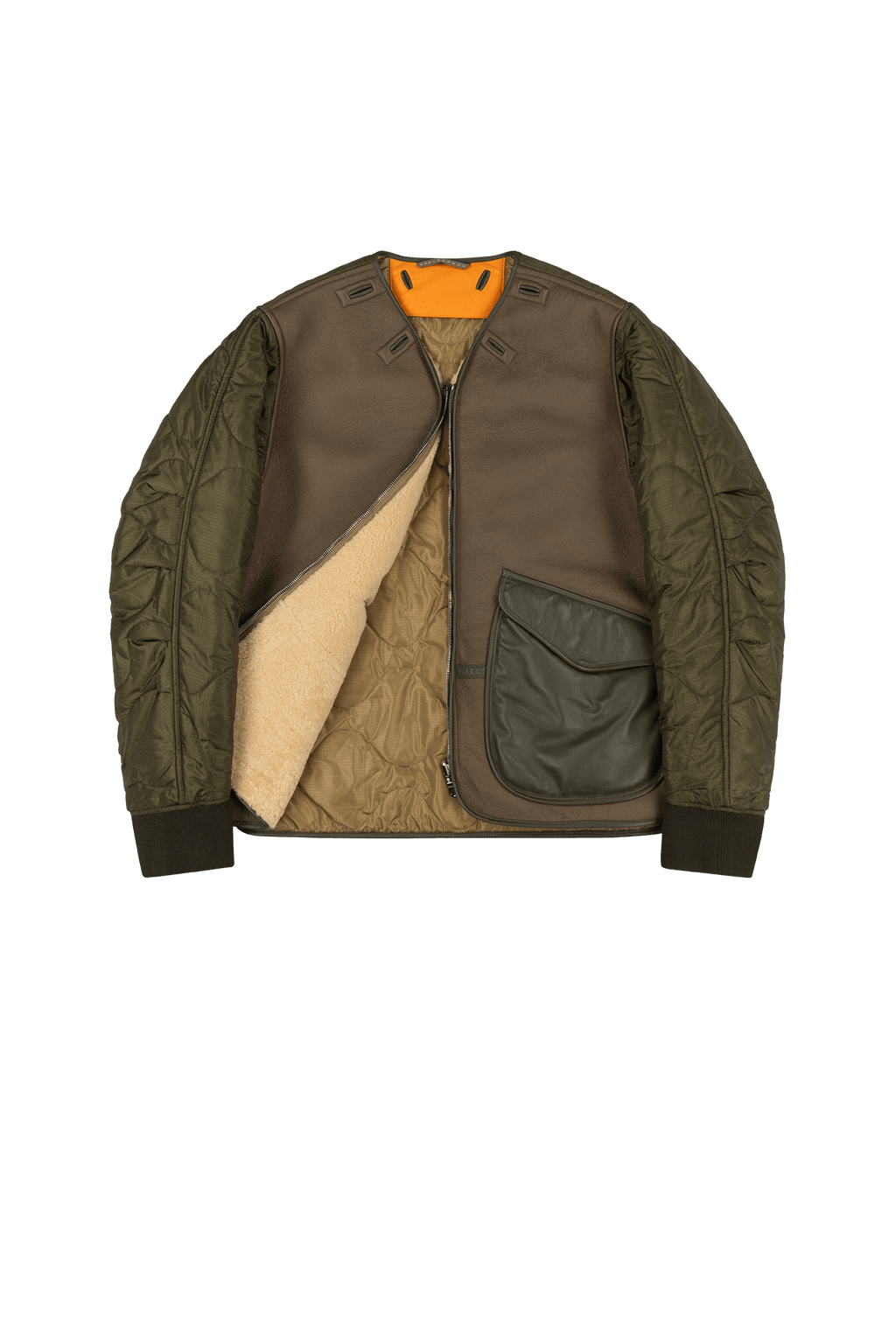 Aviator Men's Shearling Jacket - Moss / Blonde - Layer 1