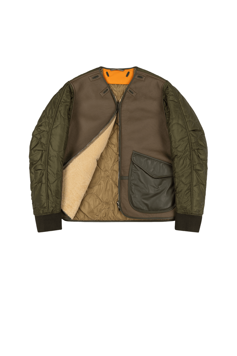 Aviator Shearling Jacket - Moss / Blush - Layer 1