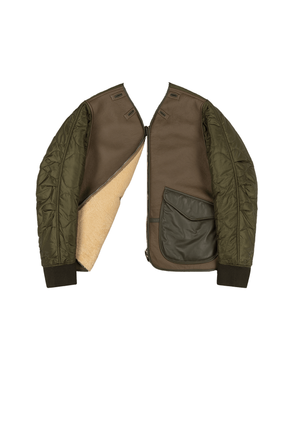 Aviator Men's Shearling Jacket - Moss / Blonde - Layer 6