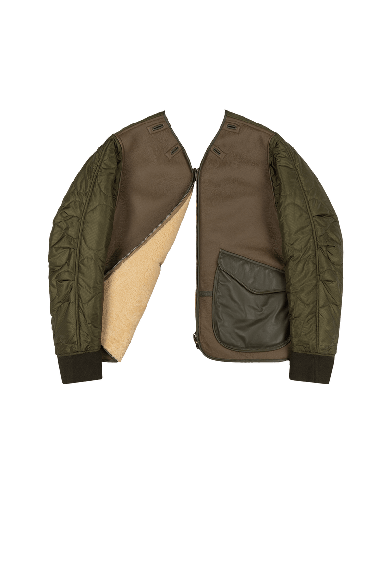 Aviator Shearling Jacket - Moss / Blush - Layer 6