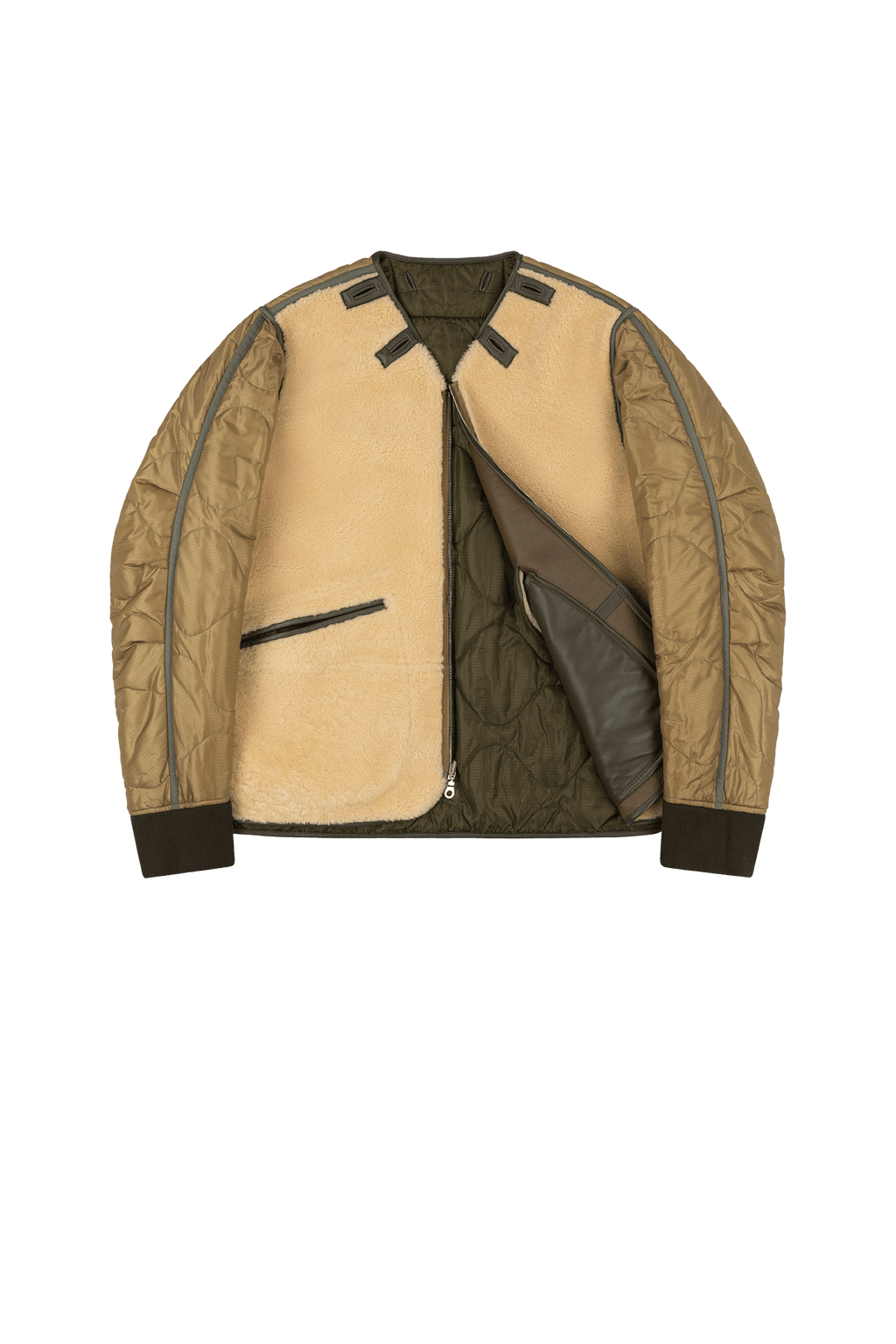 Aviator Men's Shearling Jacket - Moss / Blonde - Layer 1