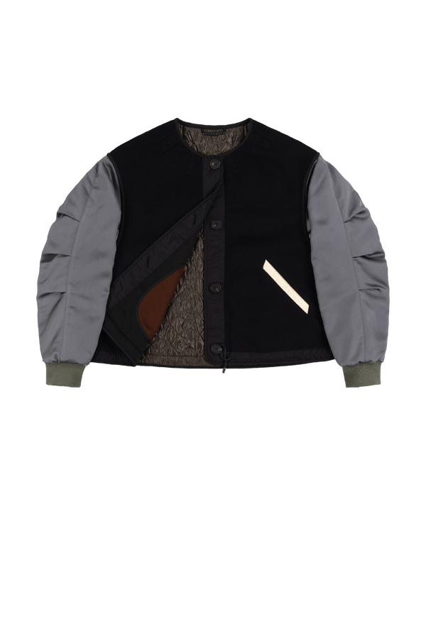 Wool Varsity Quilt Jacket - Black & Ivory / Chestnut & Peat - Layer 1