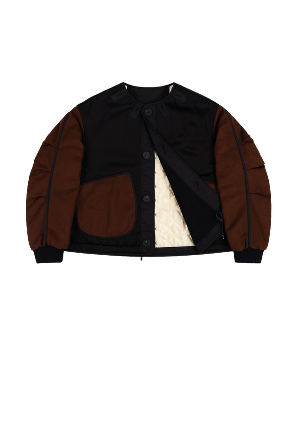 Wool Varsity Quilt Jacket - Black & Ivory / Chestnut & Peat - Layer 1