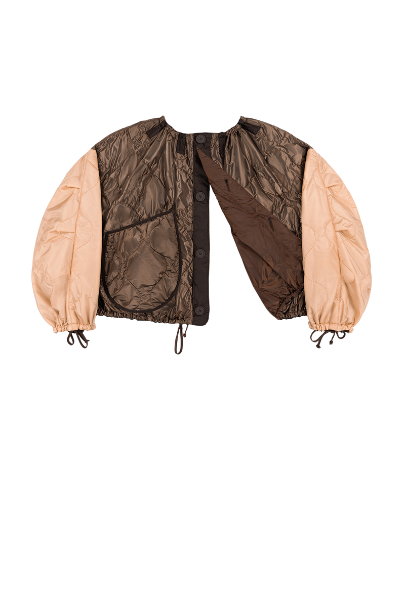 Parachute Quilted Bomber - Dark Umber & Soft Peach / Dark Sienna - Layer 6