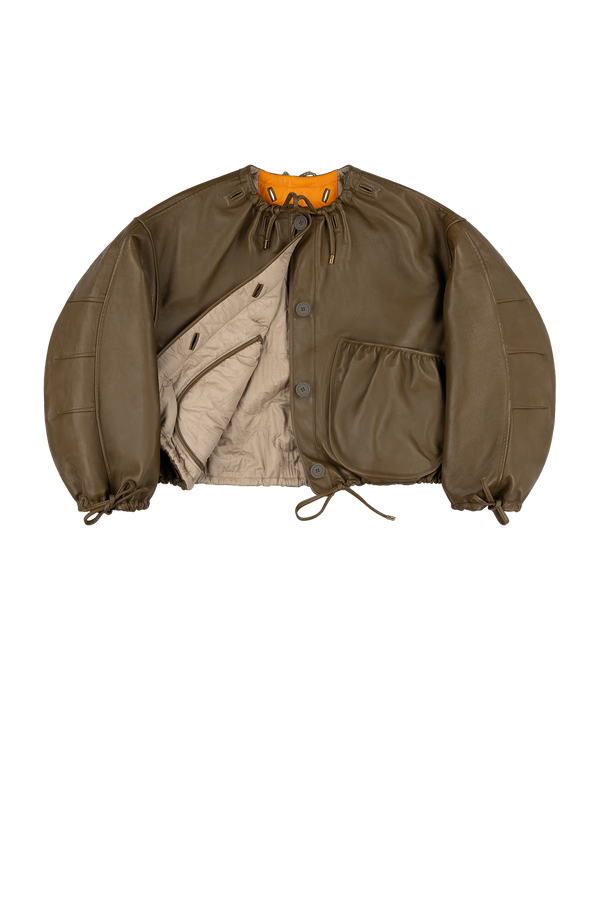 Parachute Leather Bomber - Moss / Stone - Layer 1