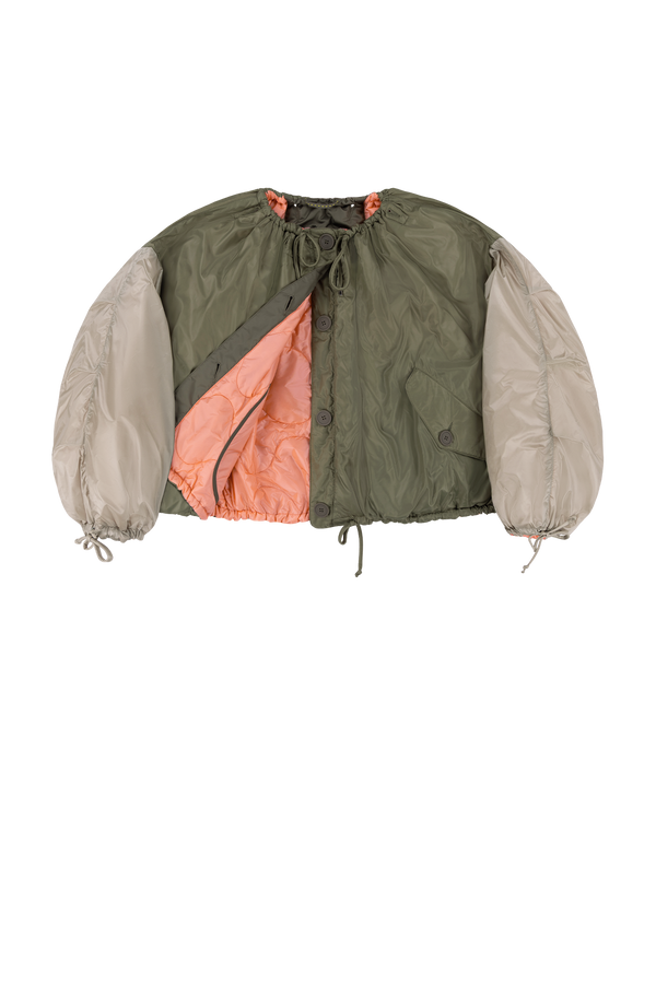 Parachute Quilted Bomber - Bright Rose / Pale Olive & Dove Grey - Layer 1