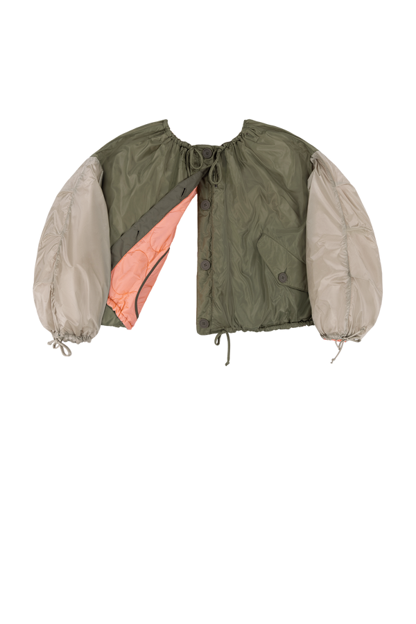 Parachute Quilted Bomber - Bright Rose / Pale Olive & Dove Grey - Layer 6