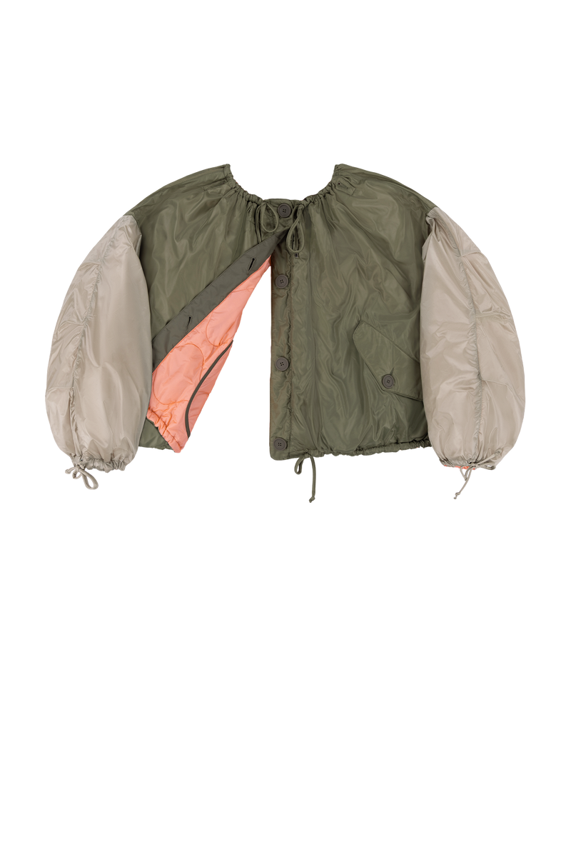 Parachute Quilted Bomber - Bright Rose / Pale Olive & Dove Grey - Layer 6