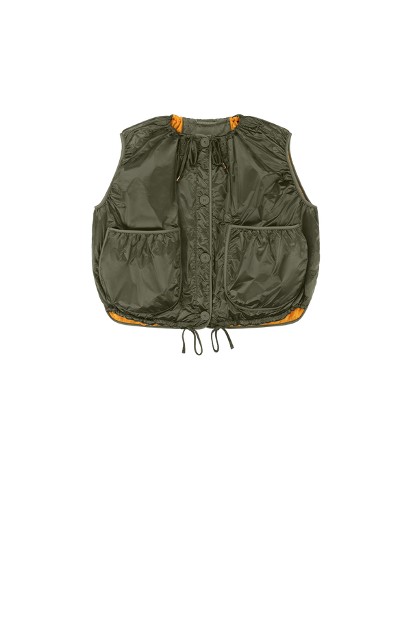 Parachute Quilted Vest - Clementine / Dark Olive - Layer 2