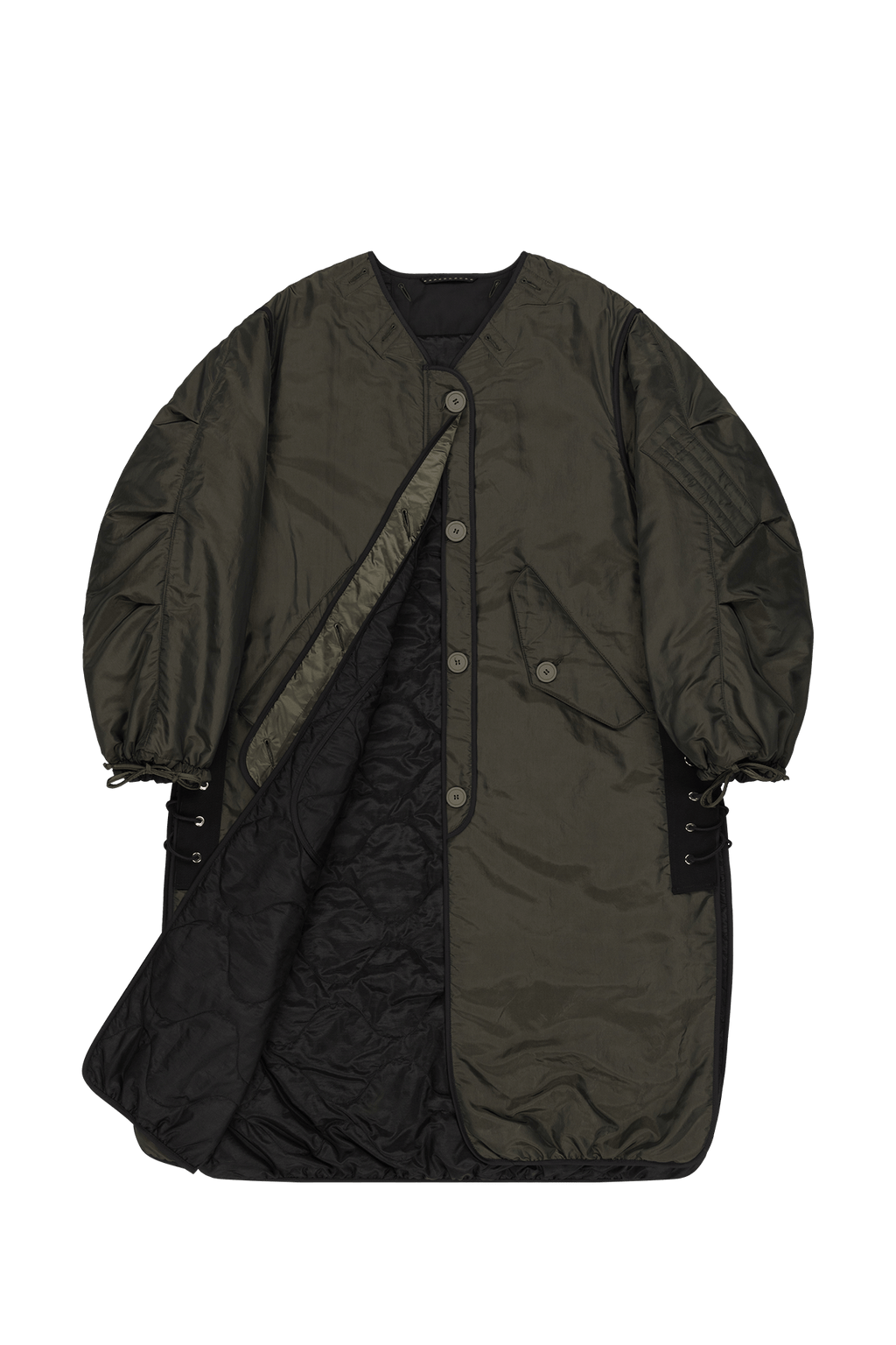 Parachute Silk Nylon Lattice Parka - Olive / Black - Layer 1