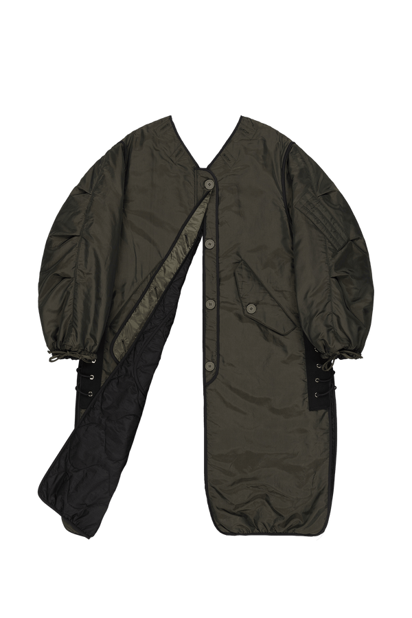 Parachute Silk Nylon Lattice Parka - Olive / Black - Layer 6
