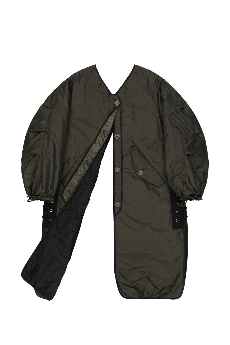 Parachute Silk Nylon Lattice Parka - Olive / Black - Layer 6