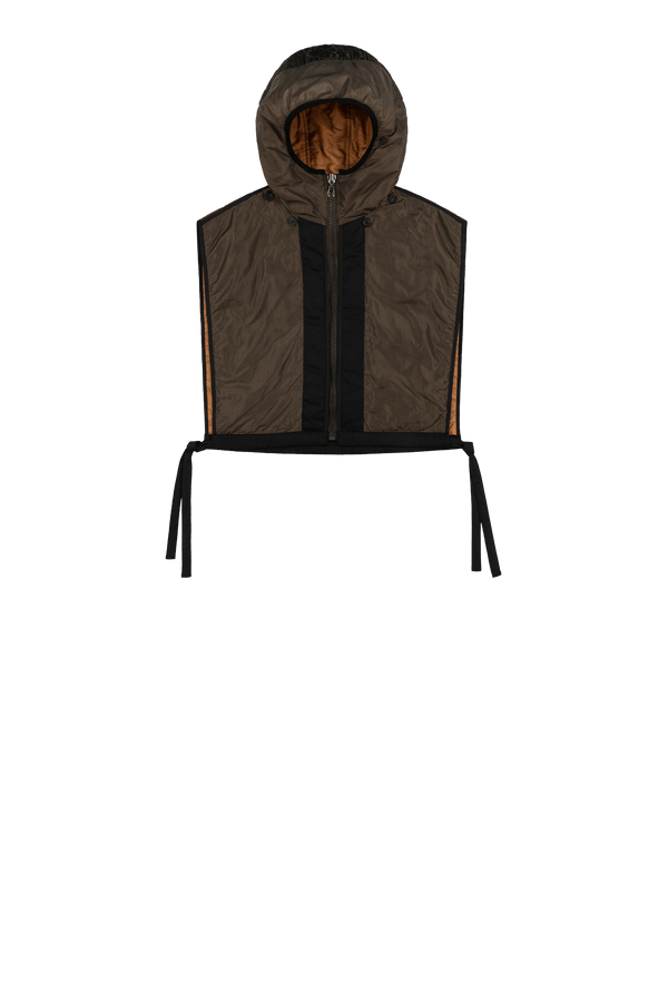 Silk Nylon Quilt Zip Hood  - Peat / Burnt Orange - Layer 4