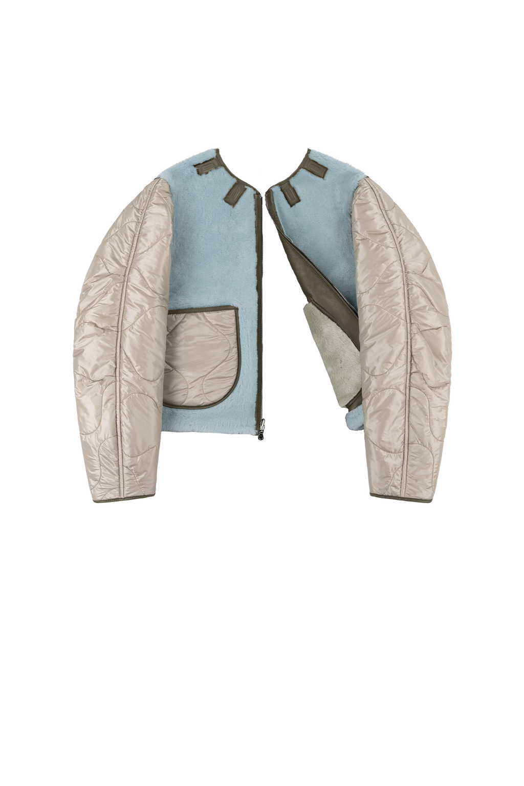 Aviator Shearling Jacket - Dark Olive / Sky Blue - Layer 6