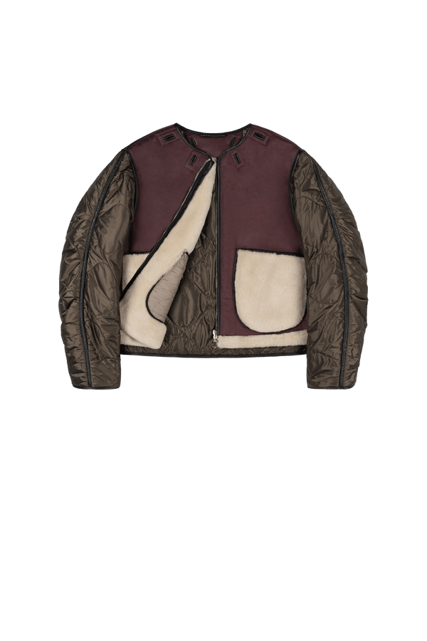 Aviator Shearling Jacket - Oxblood / Pebble - Layer 1