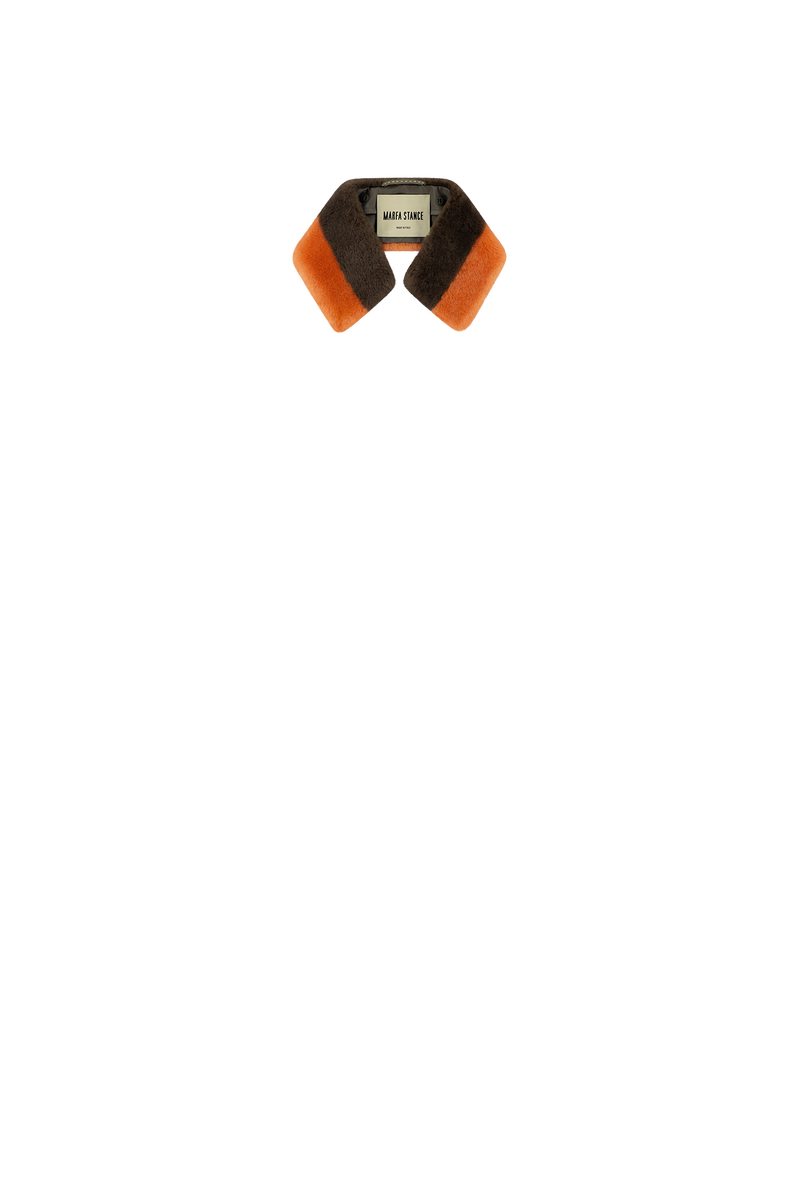Shearling Stripe Collar - Bright Orange & Dark Olive - Layer 8