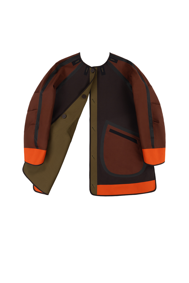 Weatherproof Bonded Short Raincoat - Mahogany / Moss - Layer 6