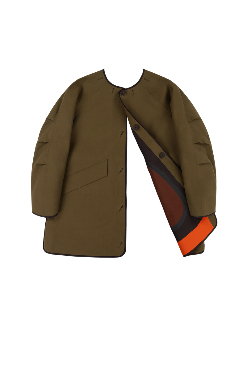 Weatherproof Bonded Short Raincoat - Mahogany / Moss - Layer 6