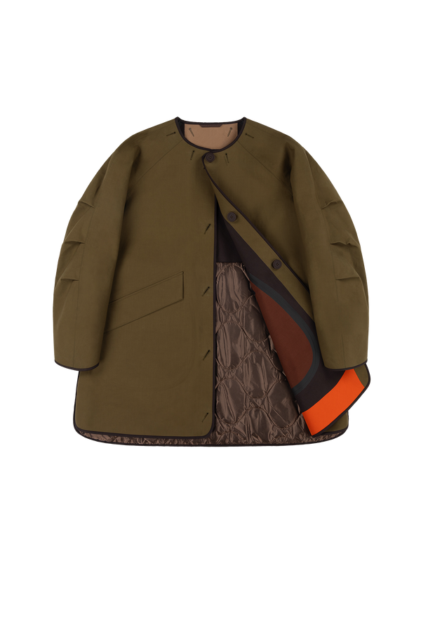 Weatherproof Bonded Short Raincoat - Mahogany / Moss - Layer 1