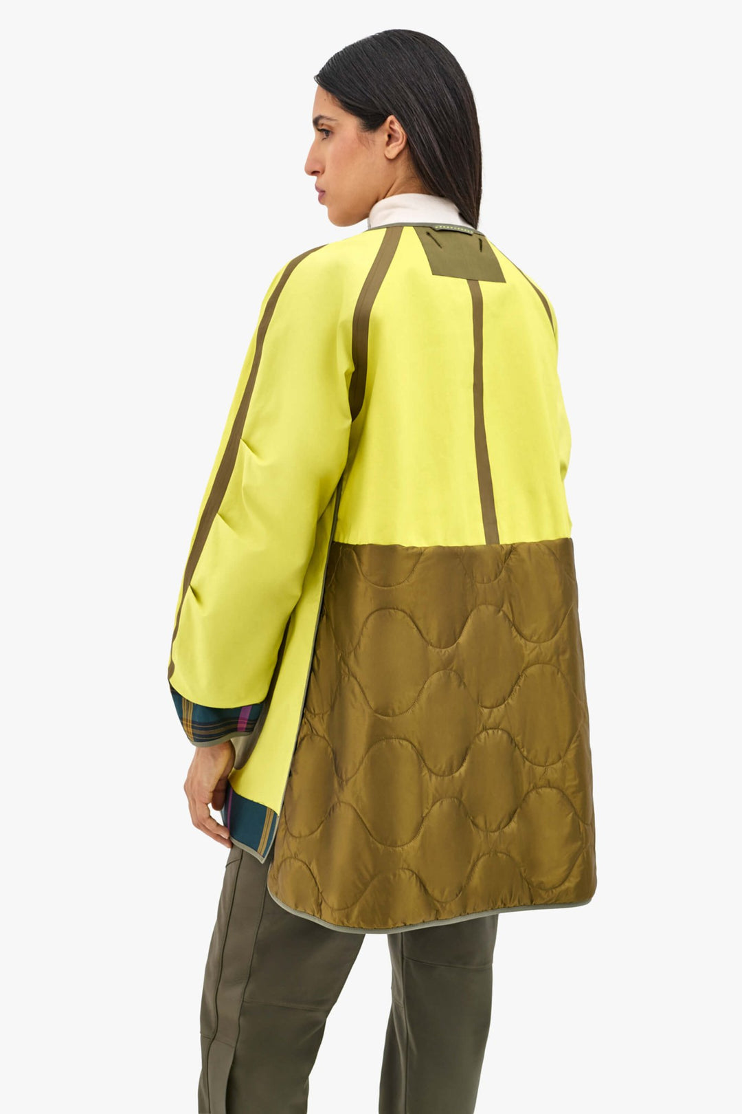 Weatherproof Bonded Short Raincoat - Pale Olive / Chartreuse