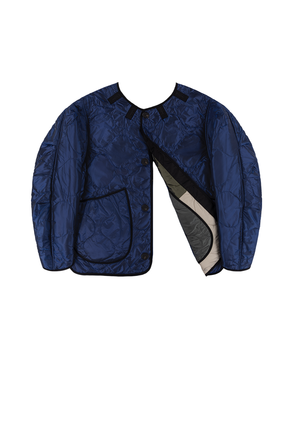 Signature Patchwork Cropped Quilt - Dark Olive & Dove Grey / Bright Navy - Layer 6