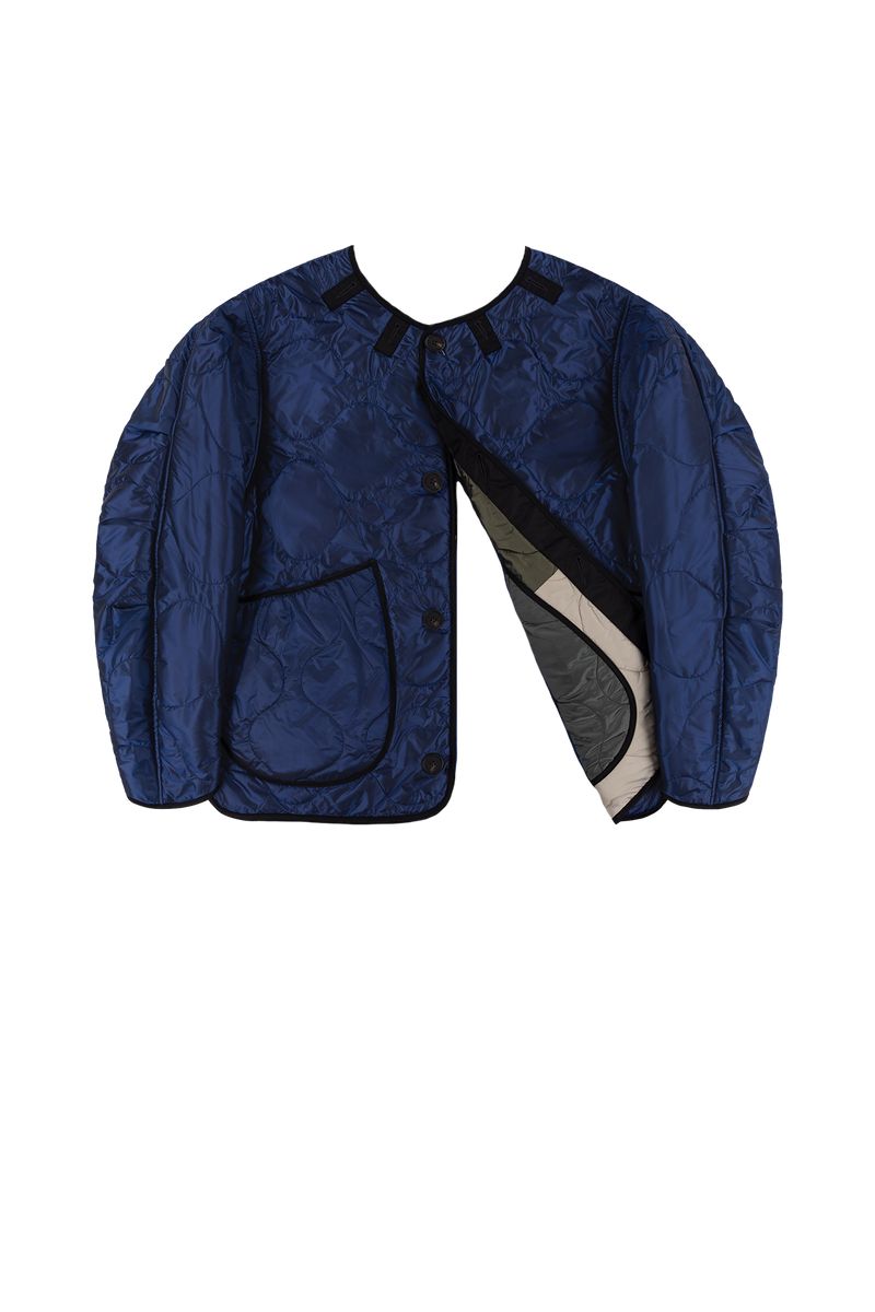 Signature Patchwork Cropped Quilt - Dark Olive & Dove Grey / Bright Navy - Layer 6