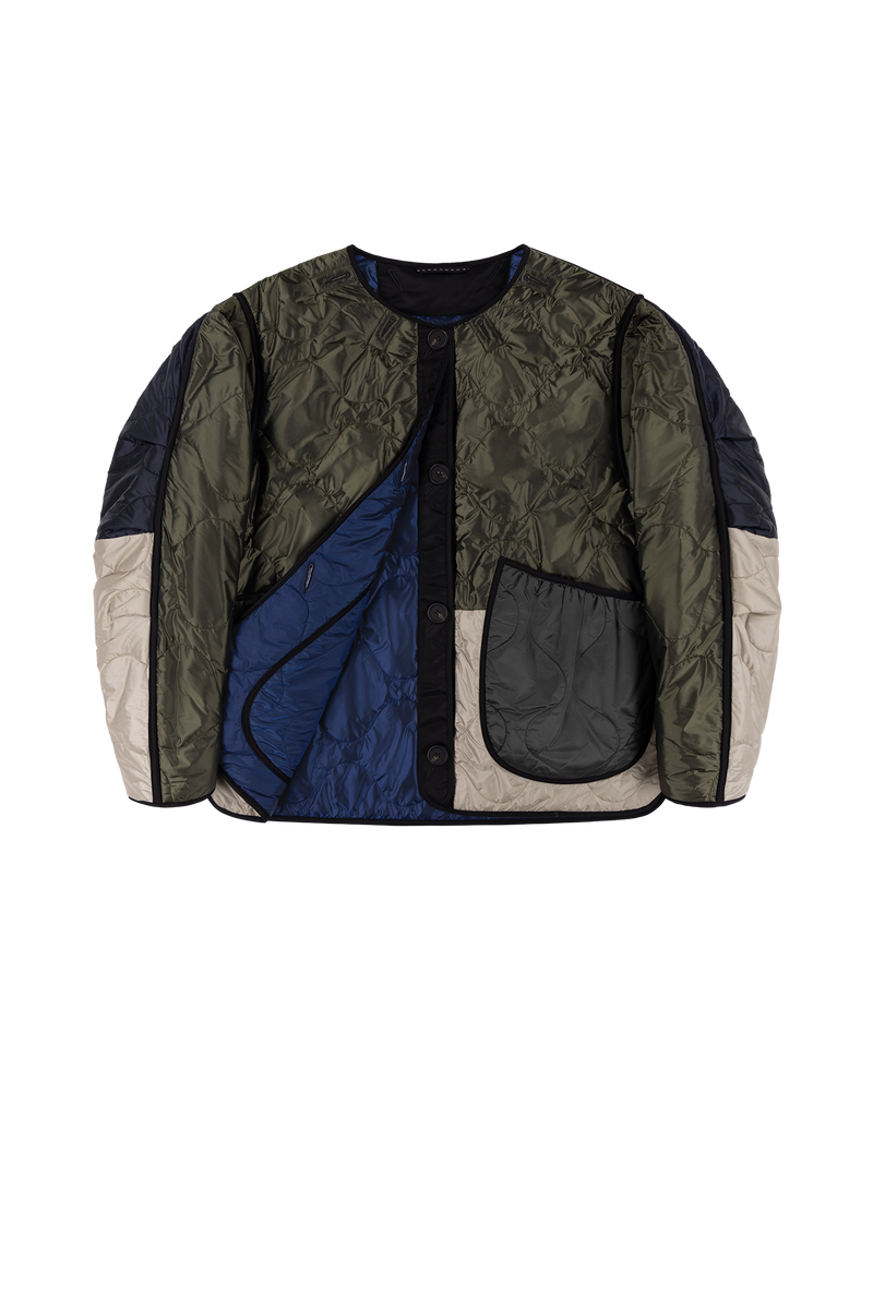 Signature Patchwork Cropped Quilt - Dark Olive & Dove Grey / Bright Navy - Layer 1