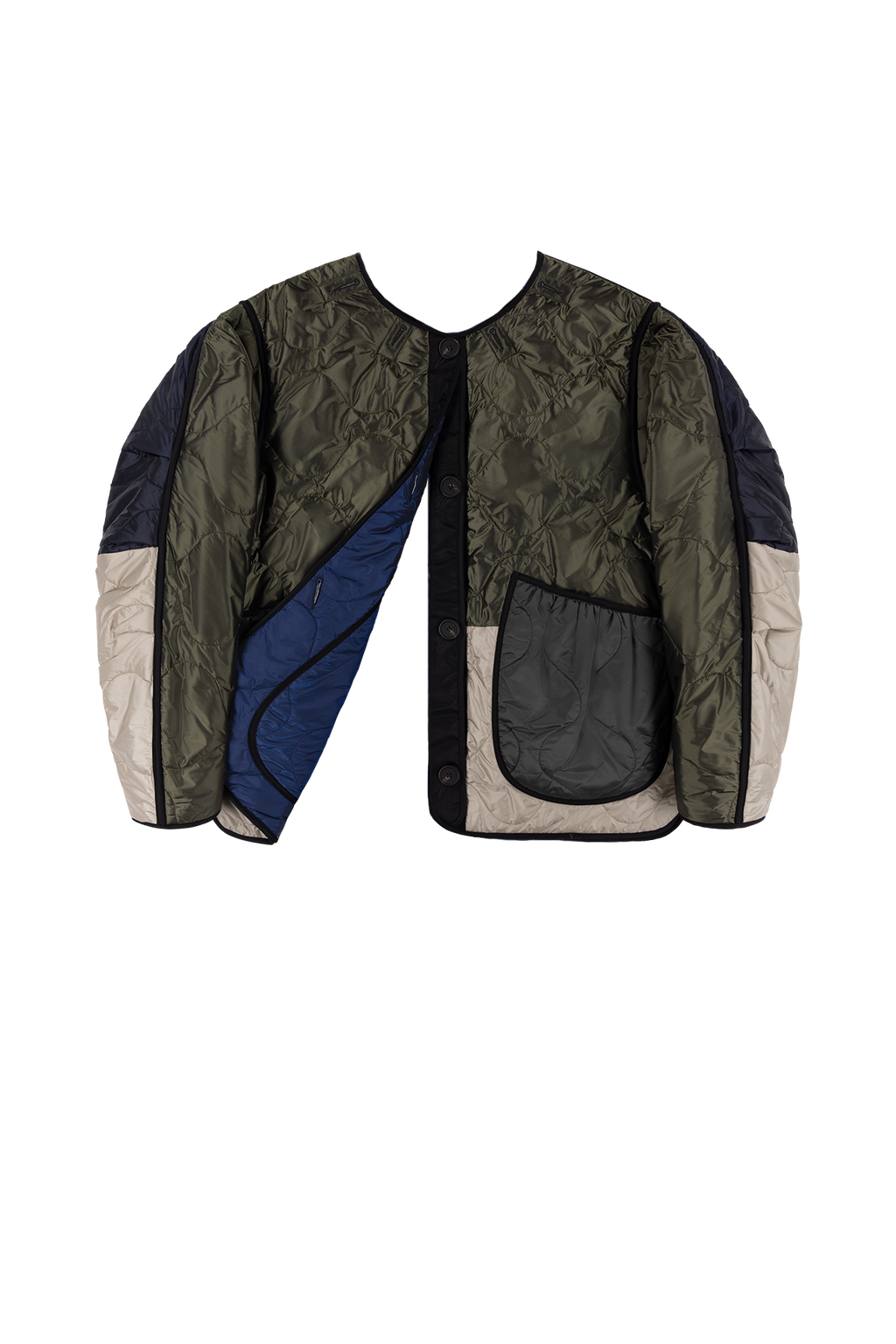 Signature Patchwork Cropped Quilt - Dark Olive & Dove Grey / Bright Navy - Layer 6