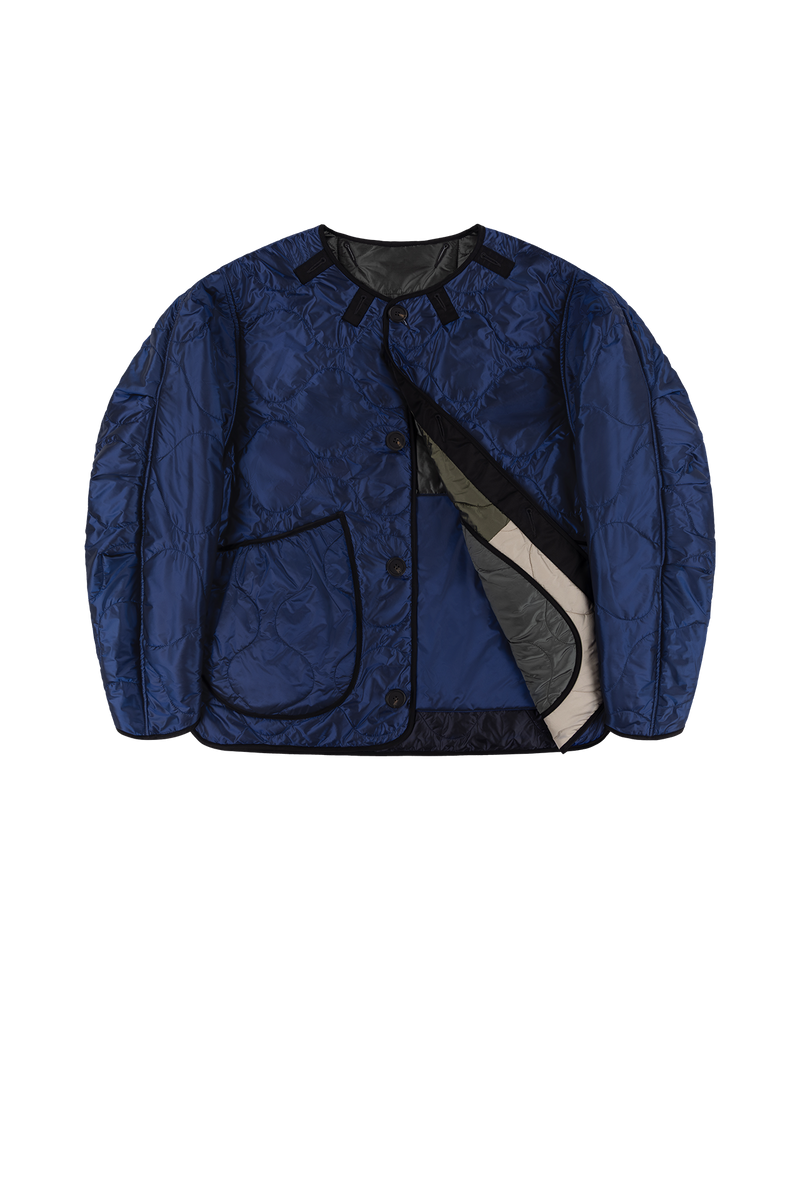 Signature Patchwork Cropped Quilt - Dark Olive & Dove Grey / Bright Navy - Layer 1