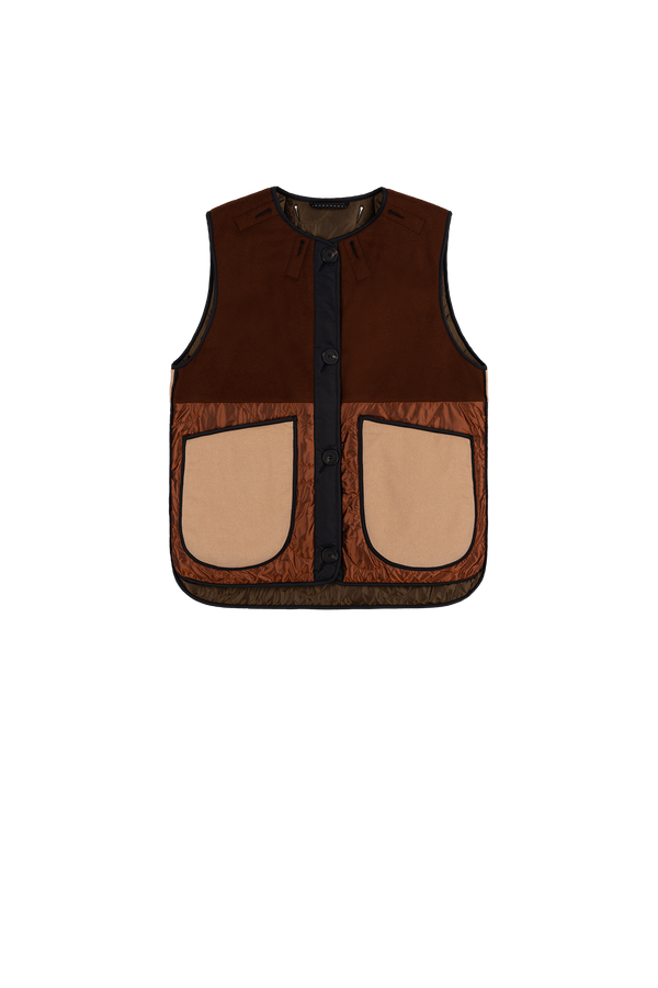 Signature Patchwork Wool Vest - Chestnut & Camel / Bronze - Layer 2