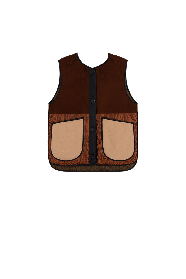 Signature Patchwork Wool Vest - Chestnut & Camel / Bronze - Layer 5