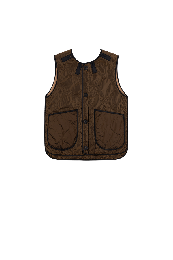 Signature Patchwork Wool Vest - Chestnut & Camel / Bronze - Layer 5