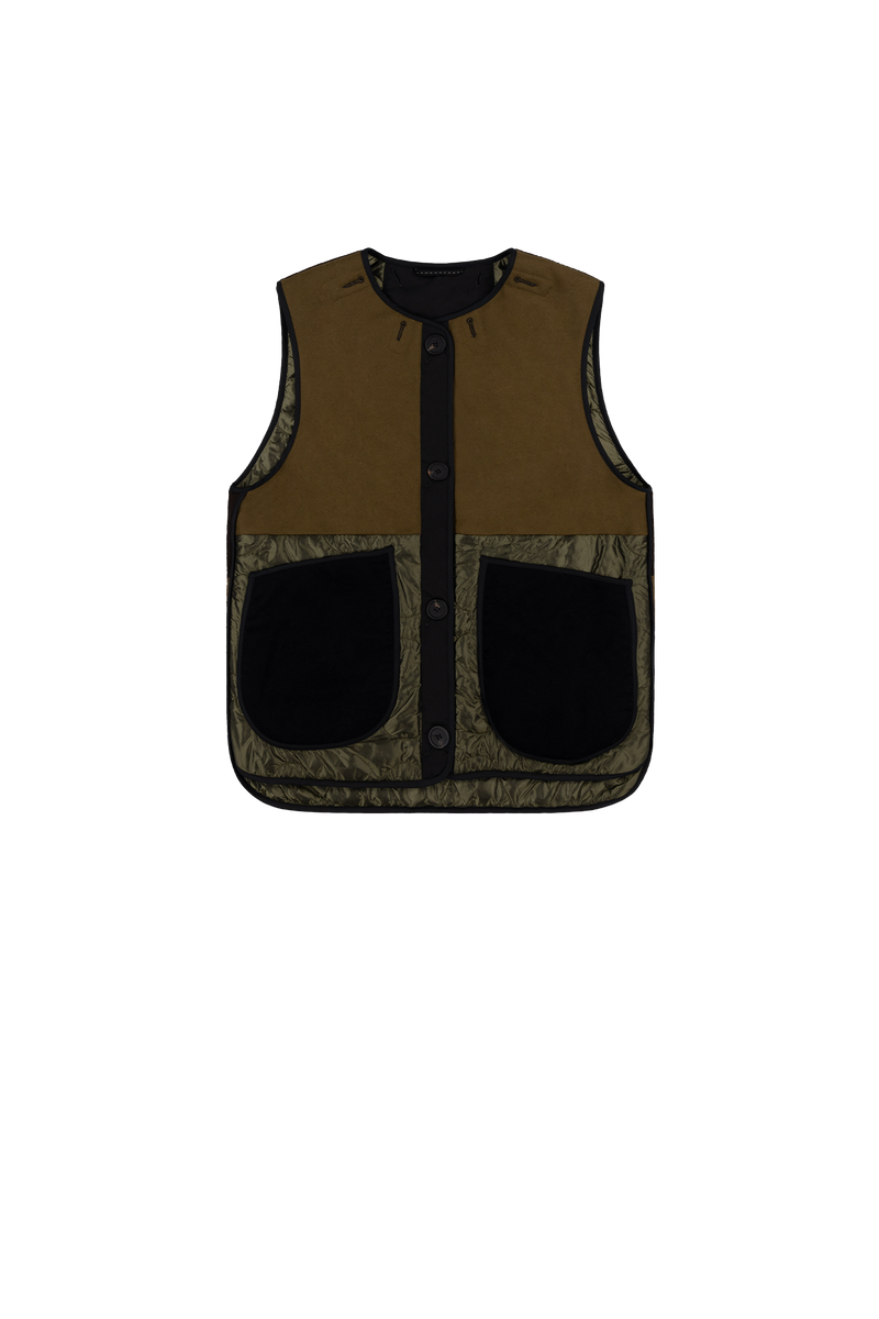 Signature Patchwork Wool Vest - Moss & Chocolate / Olive - Layer 2