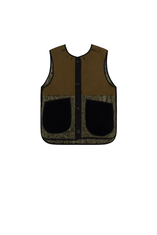 Signature Patchwork Wool Vest - Moss & Chocolate / Olive - Layer 5