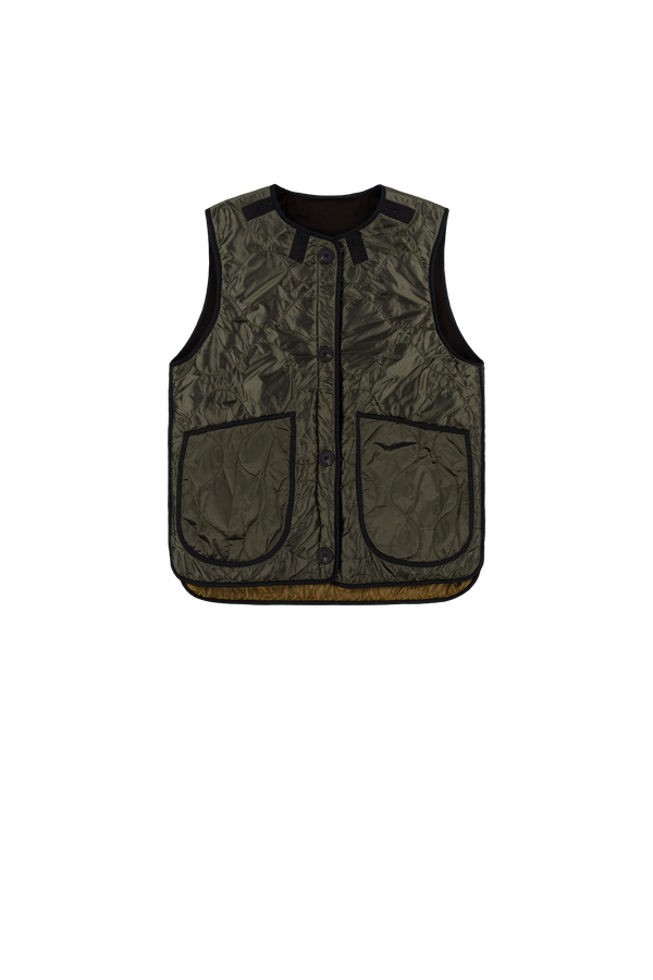 Signature Patchwork Wool Vest - Moss & Chocolate / Olive - Layer 2